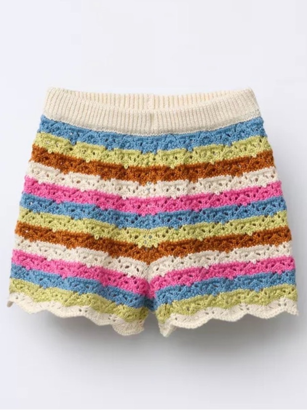 Zara Crochet High-Waist Multicolor Striped Shorts
